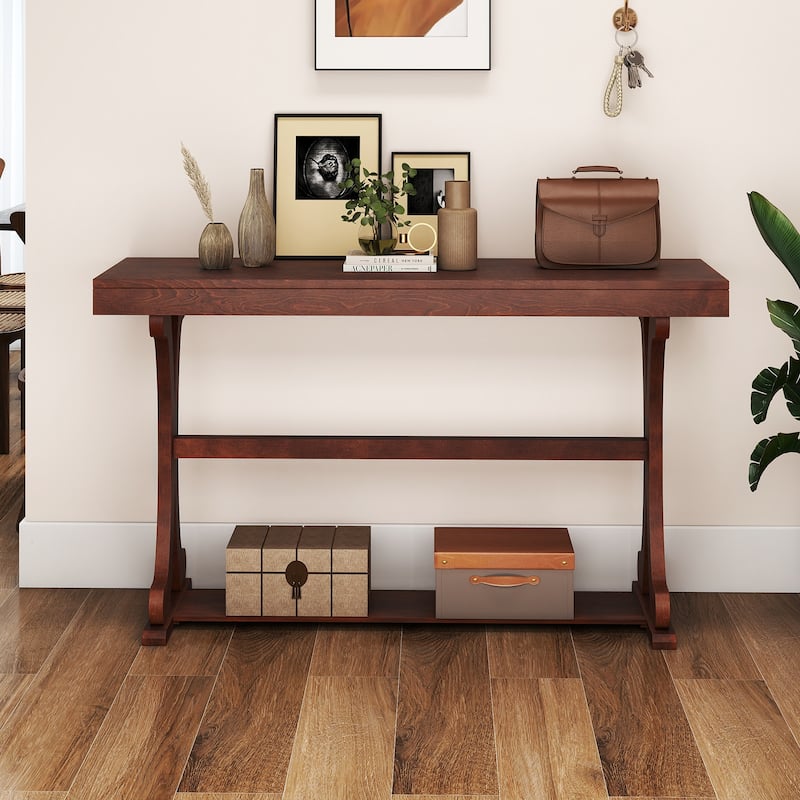 Gymax Narrow Console Table Vintage Accent Sofa Table w/ Open Storage