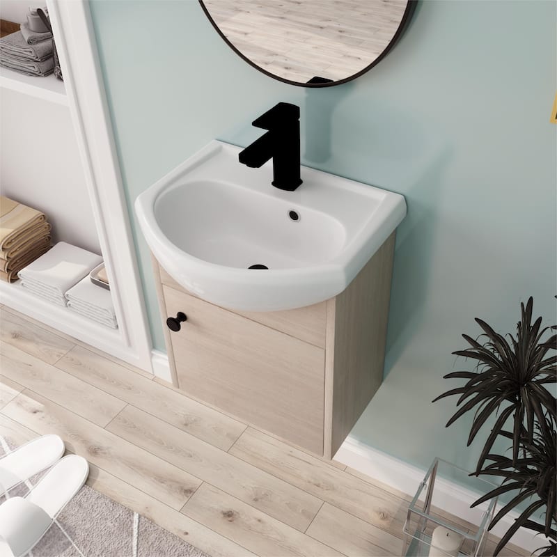Bathroom Vanity With Sink In 18 Inch, Floating/Freestanding Bathroom Vanity With Soft Close Door