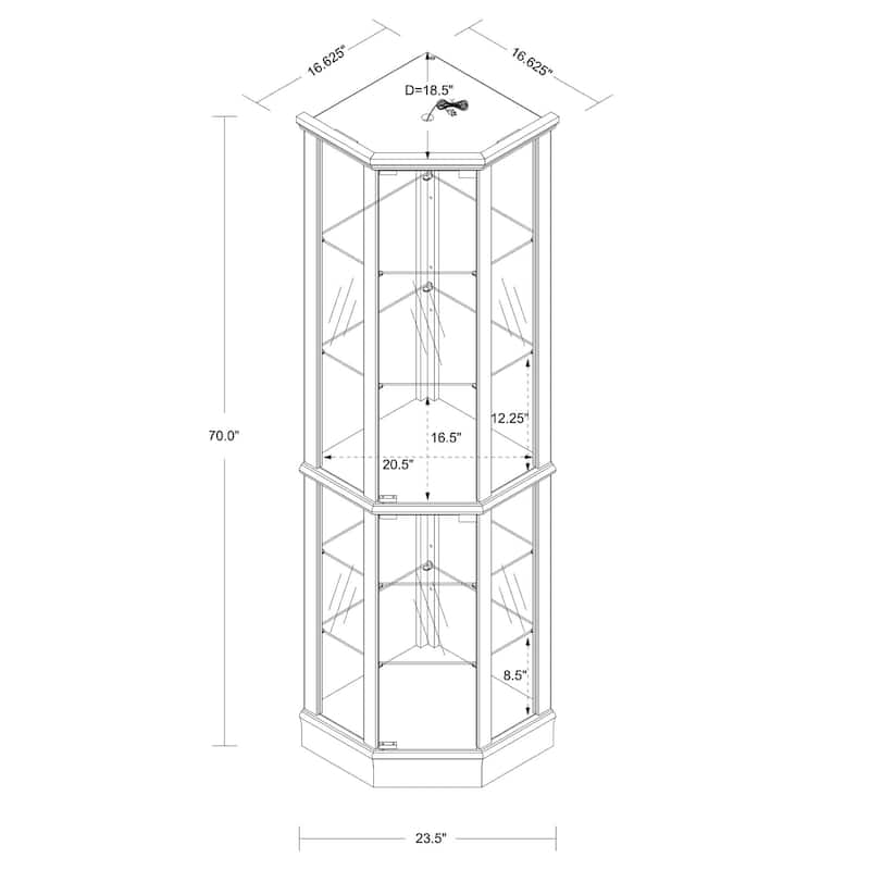 6-Shelf Lighted Corner Curio Cabinet