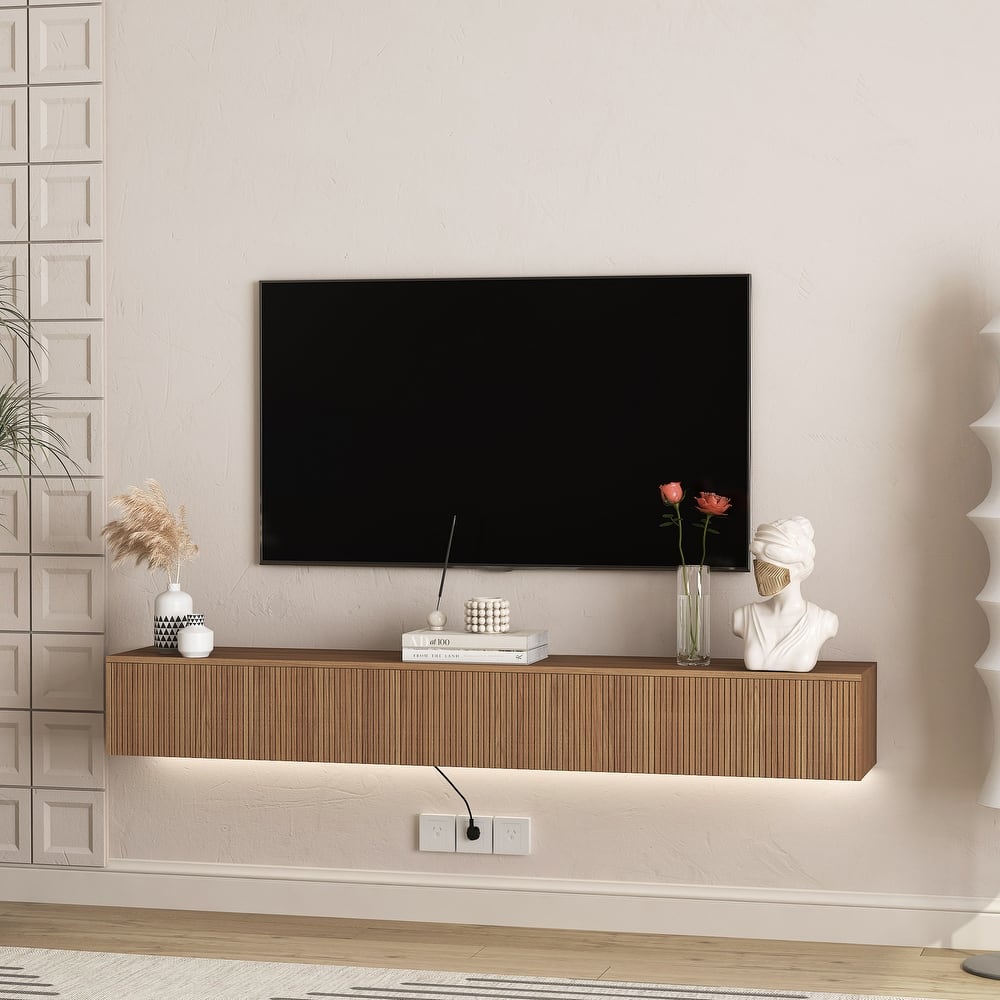 Floating TV Stand with 16 Color LED Lights, Wall Mounted TV Console Table Entertainment Center for 55 60 65 Inch TV