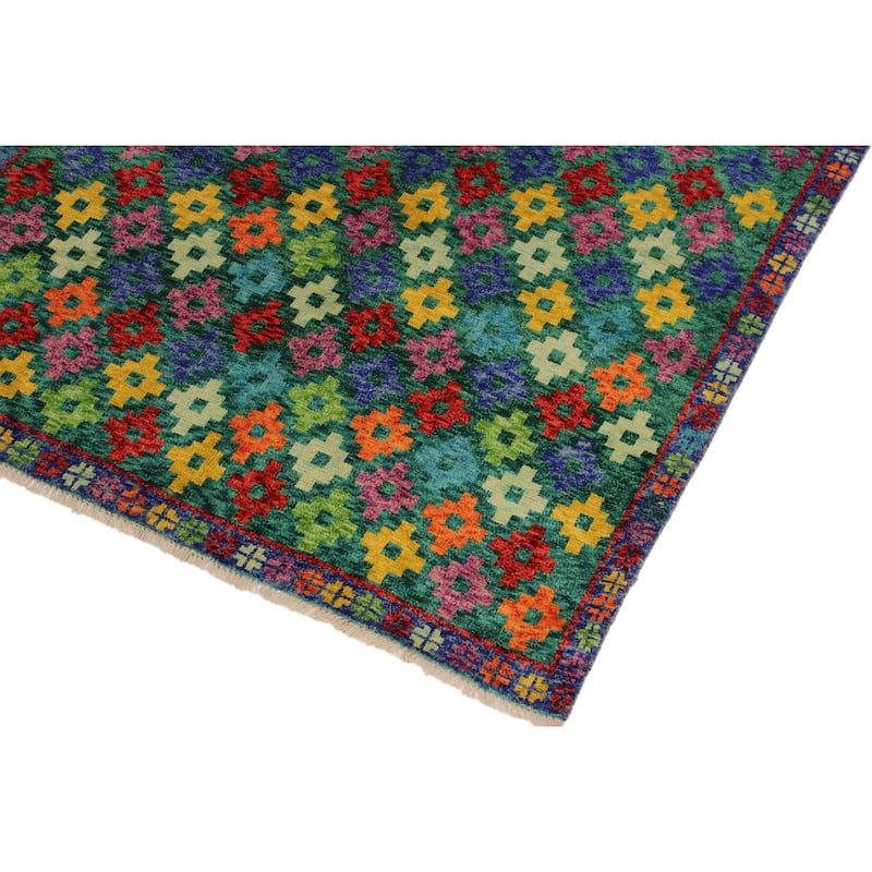 Boho Chic Balochi Mckinney Green/Blue Hand Knotted Wool Rug - 4'10'' x 6'6''