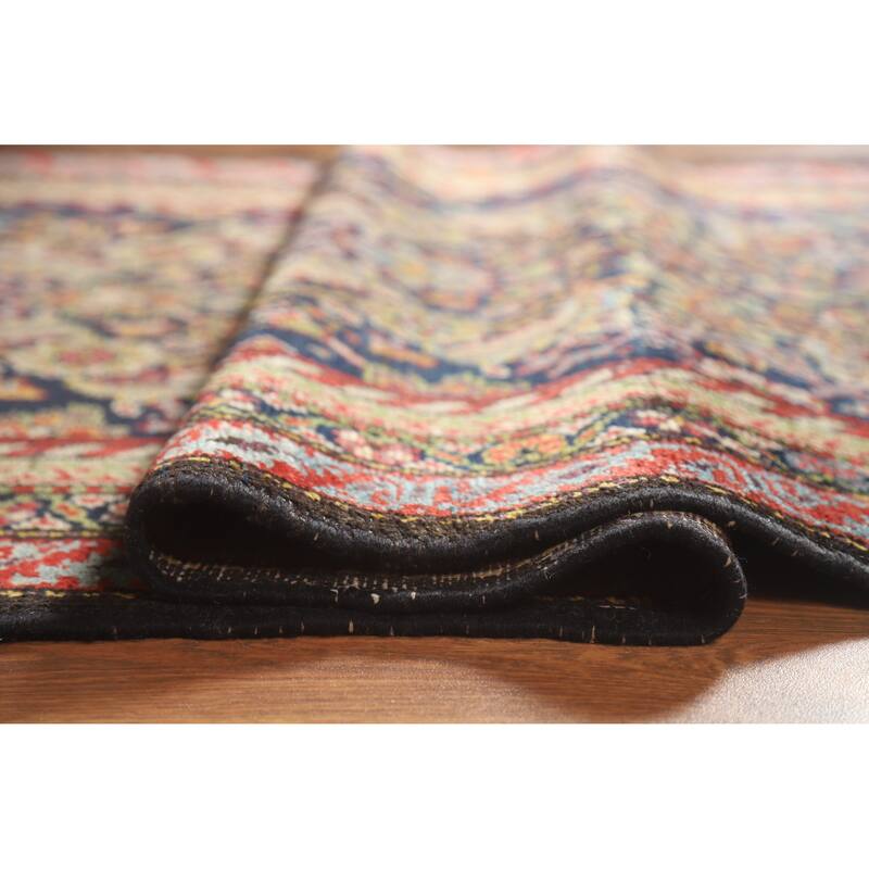 Hand Knotted Oriental 100% Wool Carpet Traditional Floral Navy Blue & Blues Malayer Runner Rug - 12' 8'' X 3' 3''