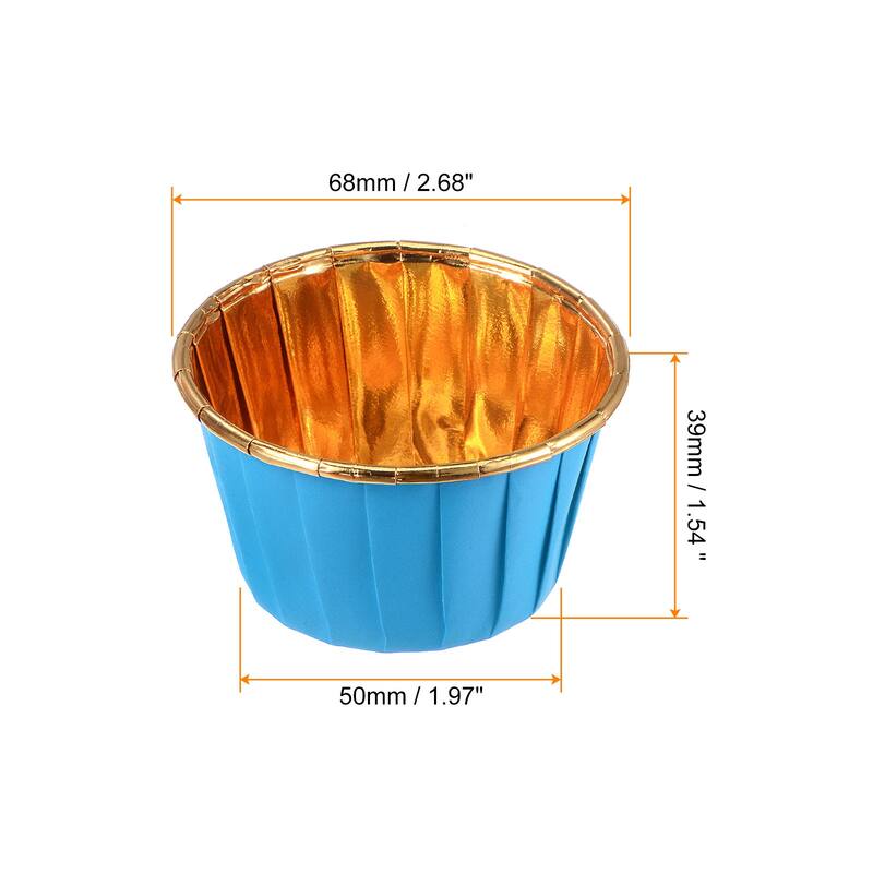 Cupcake Cups, 50pcs Aluminum Foil Standard Cupcake Liners - Blue Gold