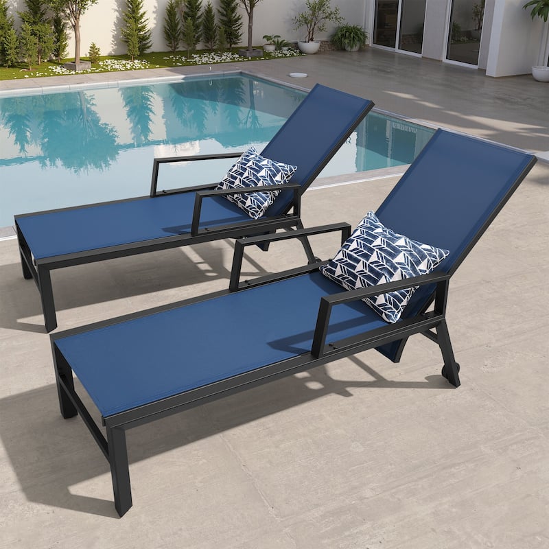Outdoor Aluminum Adjustable Back Chaise Lounges with Wheels