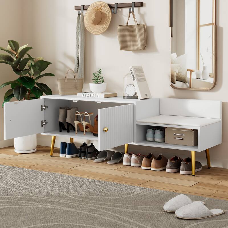 Modern Shoe Storage Bench with Hidden Storage and Upholstered Cushions for Bedside Living Room and Entryway