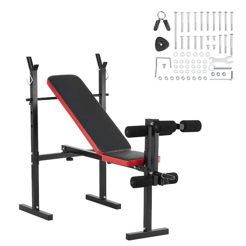 Black Steel Multi-Function Bench with Squat Rack & Foldable Design - 55.1x26.4x42.5 inch