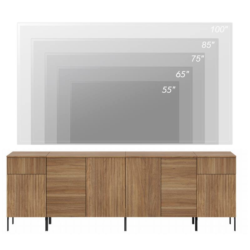 94.5" Modern Reeded Dresser TV Stand For Tvs Up To 100 Inch, Entertainment Center With Charging Station