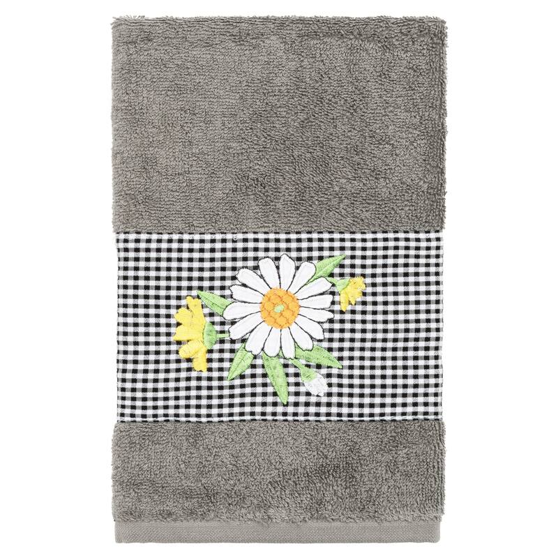Authentic Hotel and Spa 100% Turkish Cotton Daisy Embellished Hand Towel - Dark Gray