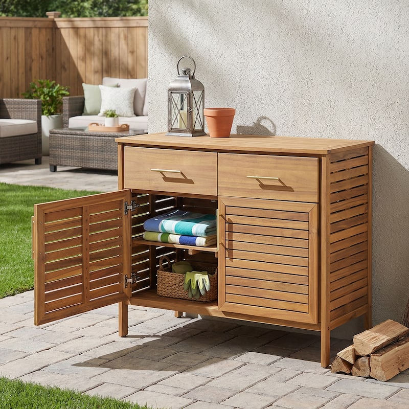 Christopher Knight Home - Cypress Outdoor/Indoor Acacia Wood Patio Storage Cabinet with Ventilated Slat Doors & Drawers