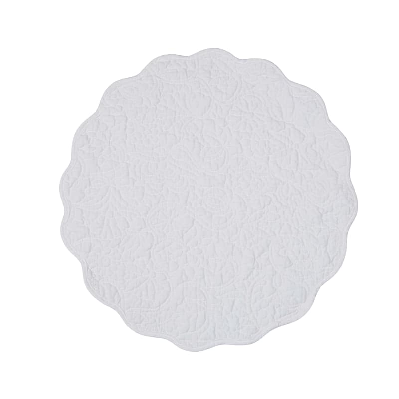 Christiana White Reversible Machine Washable Round Scallop Quilt Placemats Set of 6