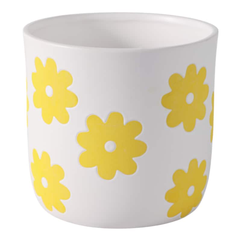 Stoneware Ceramic Planter Raised Floral Design Modern Decorative Pot