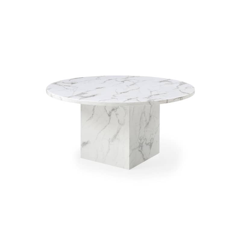 HomeRoots 60" Gray and White Marble Pedestal Base Round Top Dining Table - 60.00 in. x 30.00 in. x 60.00 in.