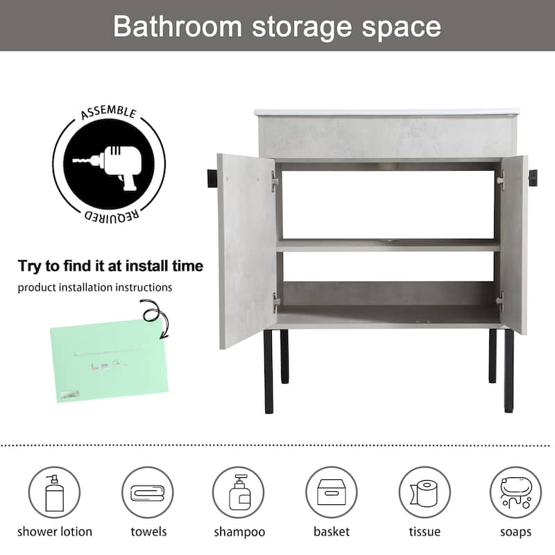 Malwee 24"/30"/36" FreeStanding Bathroom Vanity, Floor Stand Bathroom Vanity with Ceramic Top,Soft Close Door