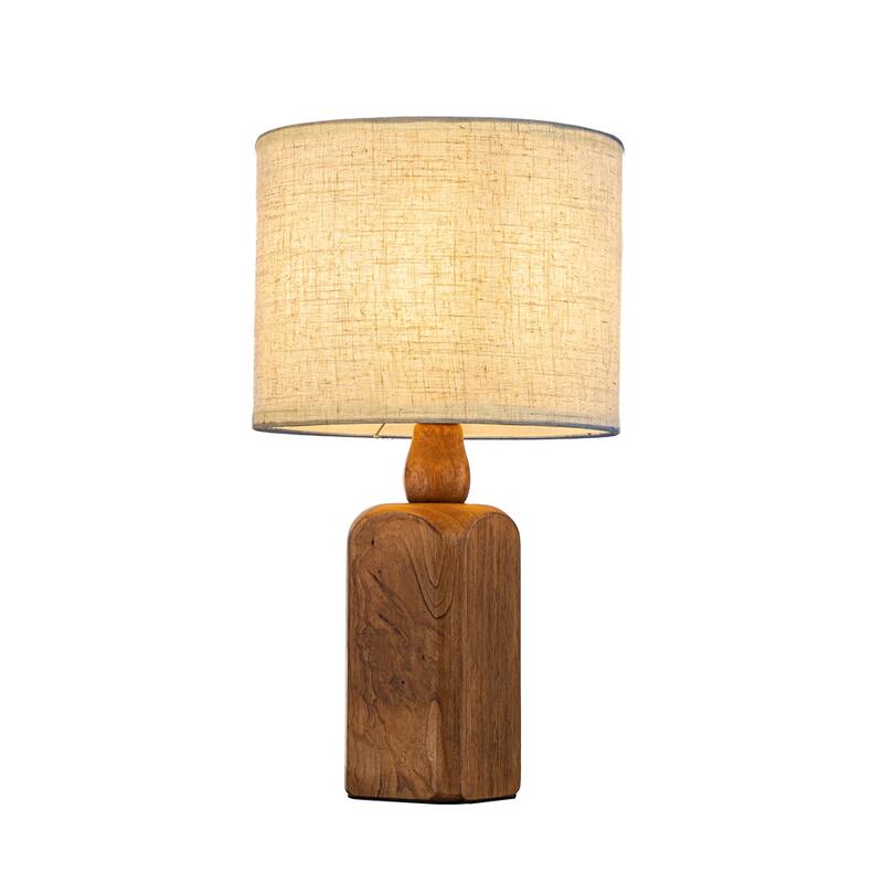 18''/22''Farmhouse Traditional Natural Solid Wood Table Lamp with Beige Fabri Drum Shade for Bedroom Living Room
