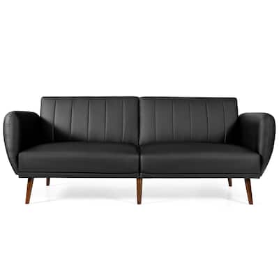 Convertible Futon Sofa Bed PU Leather Adjustable Couch Sleeper with Wood Legs - 81'' x 33.5'' x 31.5'' (L x W x H)