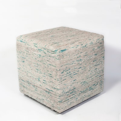 Moroccan White / Teal Distressed 18" Pouf
