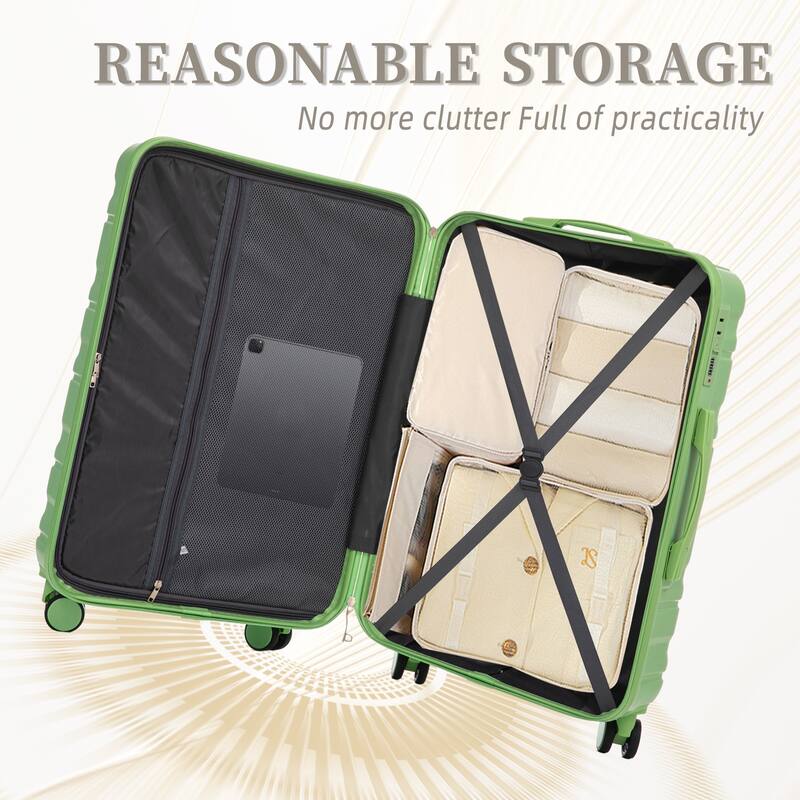 3-Piece, Modern Luggage Sets with Push-Button Telescopic Handle and Combination Lock, for Boarding Travel, Green