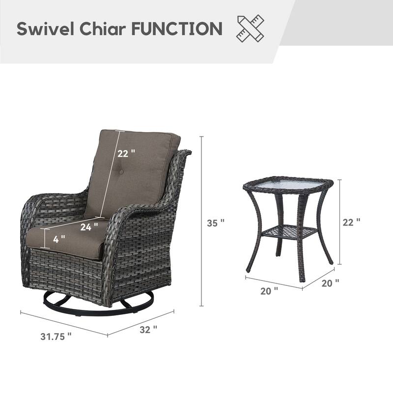 Gymojoy Patio Swivel Rocking Chair Coffee Table Set