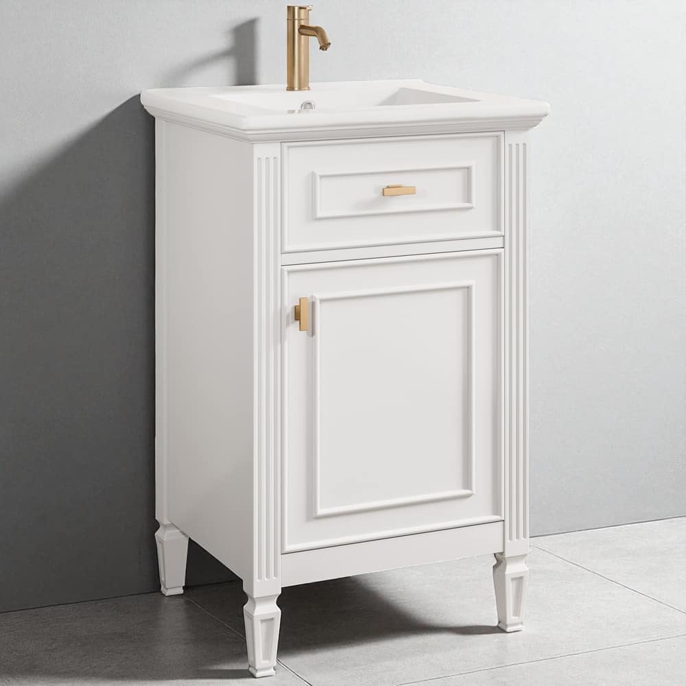 20" Bathroom Vanity with Sink, Freestanding Cabinet with Tilt-Out Drawer, Adjustable Shelf, Solid Wood Legs, Single Hole Faucet