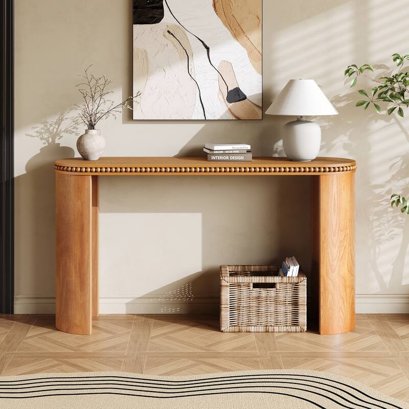 Mirod Vintage Console Table with Beaded Trim and Reversible Curved Legs - Brown