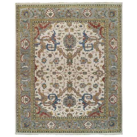 Shahbanu Rugs Ivory, Supple Collection Oushak Design, Pure Wool Hand Knotted, Oversized Oriental Rug (11'10" x 15'0")