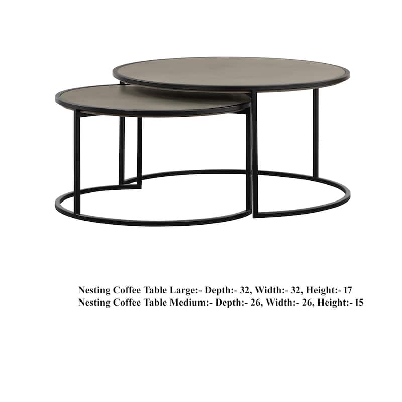 Rina Concrete and Black Metal 2 Piece Nesting Coffee Table Set