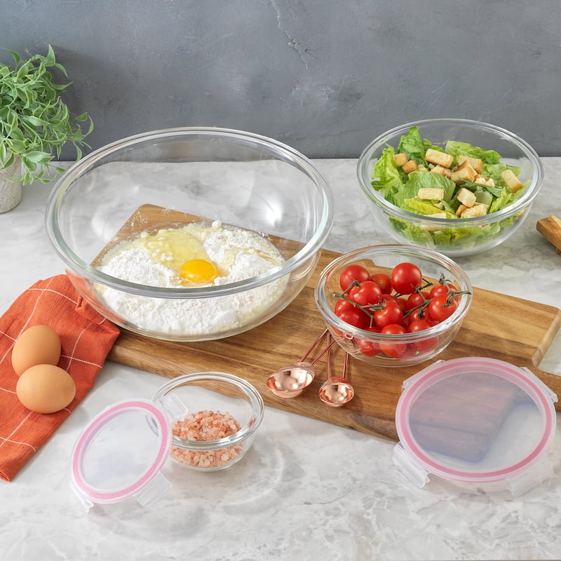 JoyFul Glass Mixing Bowl Set with Airtight Lids - Set of 5 - 6 oz, 16.5 oz , 33.5 oz, 67.5 oz , 118 oz
