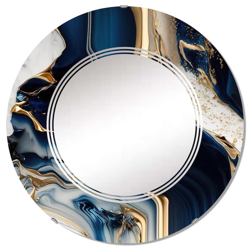 Designart 'Abstract Geode Waves Blue V' Printed Modern Waves Wall Mirror