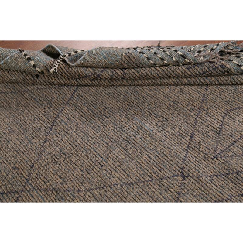 Earth Tone Moroccan Oriental Area Rug Hand-Knotted Brown Wool Carpet - 7'9"x 12'0"