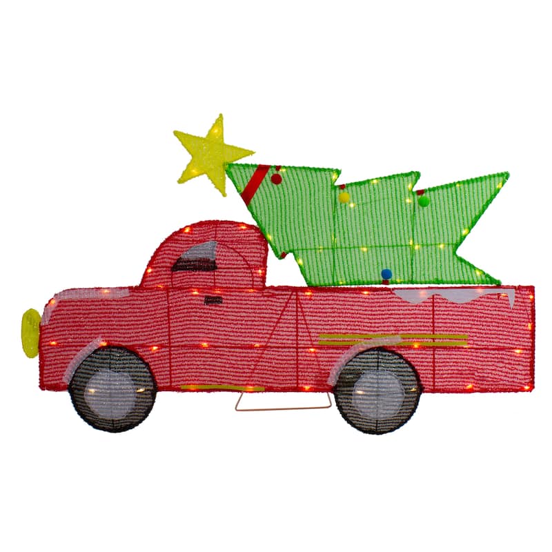 36" LED Lighted Red Truck with Christmas Tree Outdoor Decoration