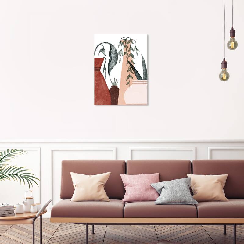 Wynwood Studio Canvas Floral and Botanical Pots and Pots Pink and Maroon Scandinavian Wall Art Canvas Print - 30 x 20