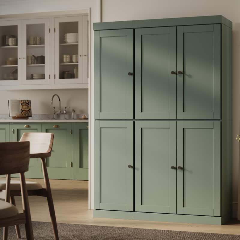 Palace Imports 100% Solid Wood 48.5" Pantry Cabinet with Shaker Doors and Adjustable Shelves - Sage