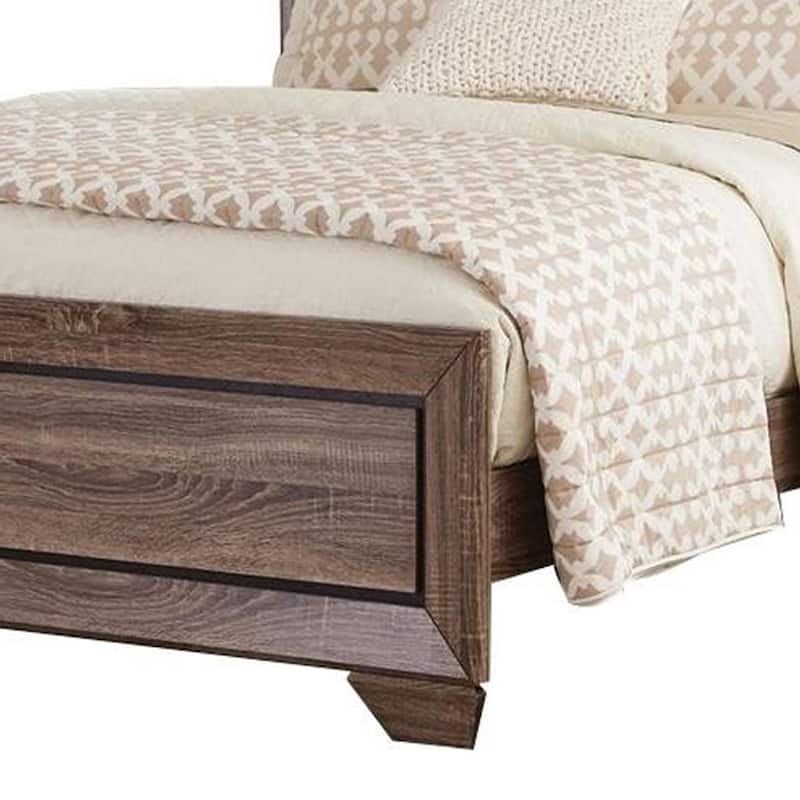 Transitional Style California King Bed with Plank Headboard, Taupe Brown
