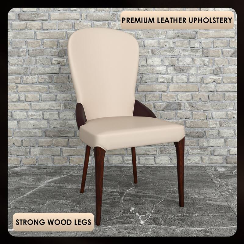 Havana Leather Upholstered Solid Wood Dining Chair Two-Tone Color Design