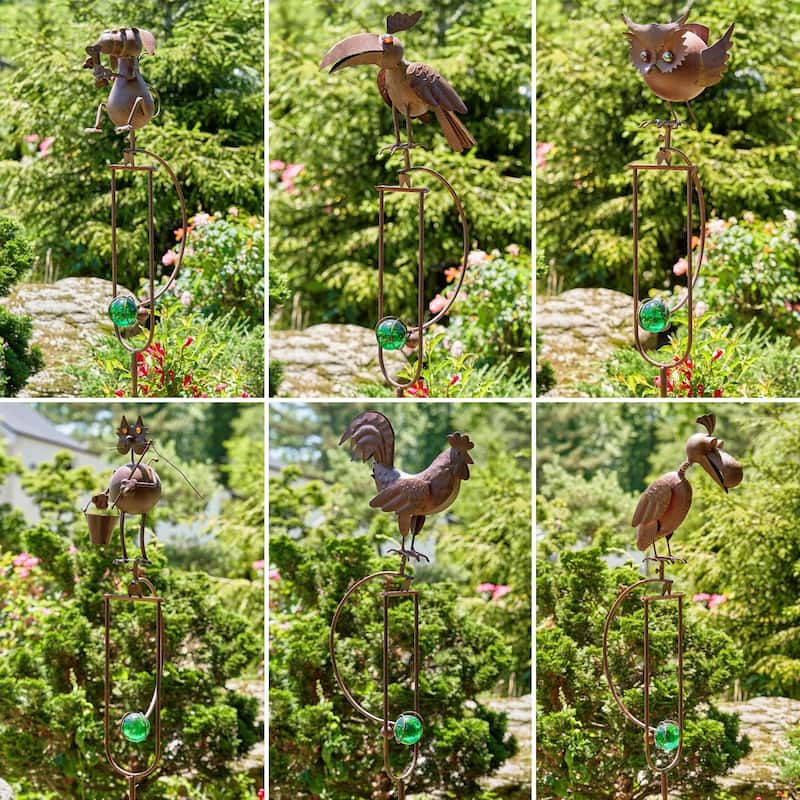 Rusty Animal Garden Swing Stakes with Glass Balls