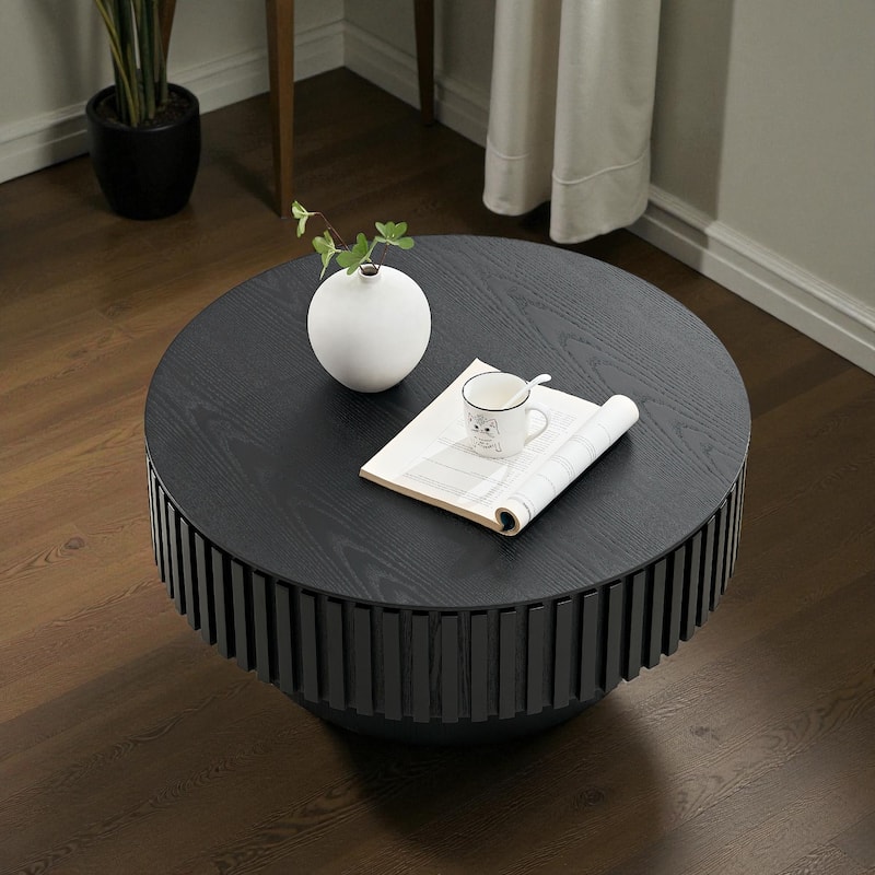 31.49'' Modern Round Coffee Table with Storage, Small Pedestal Coffee Table for Apartment or Living Room