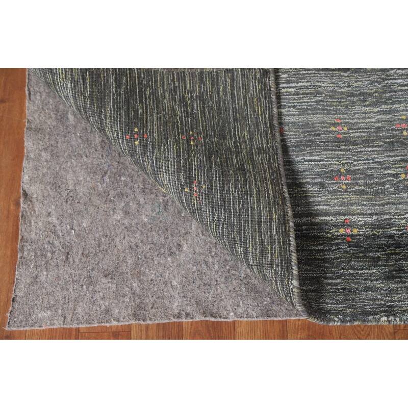 Gabbeh Area Rug Hand-Knotted Grey Wool Carpet - 7'11"x 9'10"
