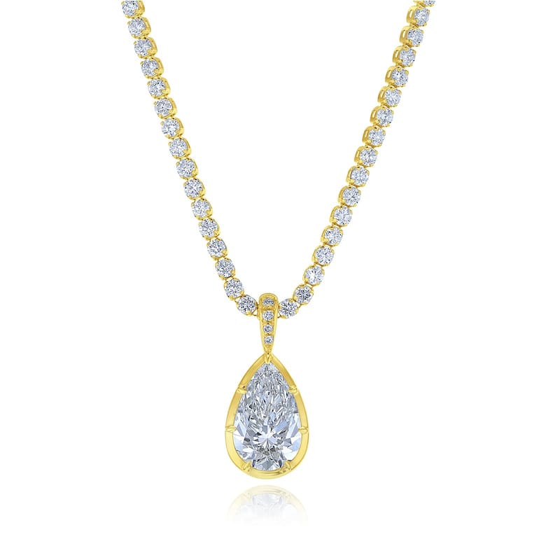 Kobelli 7.75 Carats Pear Diamond 14k Solid Gold Luxury Vivi Tennis Necklace (Certified, EF/VS) - White Diamond - Yellow