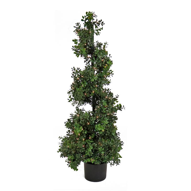National Tree Company 4 ft Prelit Artificial Boxwood Spiral Tree with 200 Clear Lights - 48 in