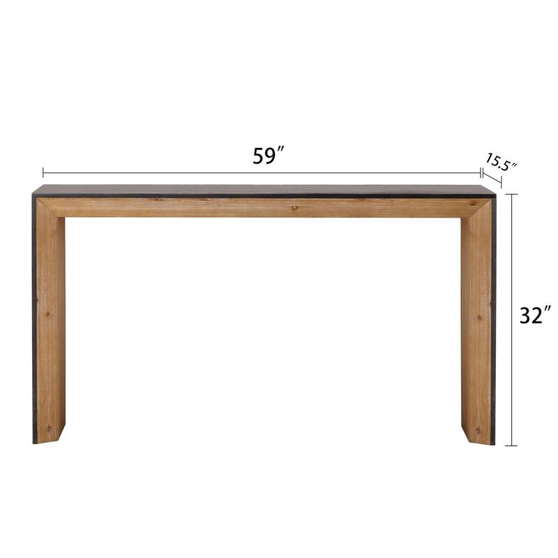 Modern Minimalist Console Table 2 Tone Finish Sofa Table - Features Black Wood Grain Top Paired with Natural Wood Inner Frame