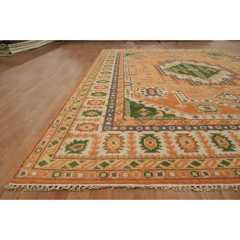 Handmade Geometric Kazak Indian Area Rug Handmade Wool Carpet - 11' 10'' X 8' 9''