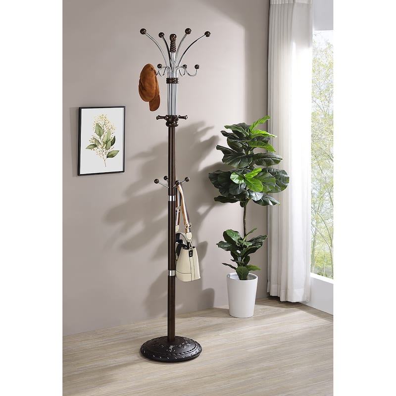 73 In. Metal and Wood Coat Rack - Espresso