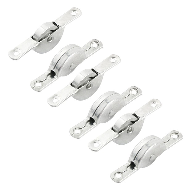Iron Cabinet Window Glass Sliding Door Single Roller Pulley Silver Tone 6pcs