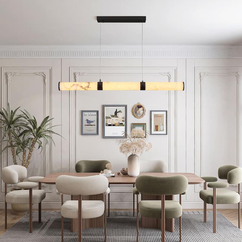 KAYLA L47.2in Alabaster Chandelier,Brass LED Chandeliers - 47.2in