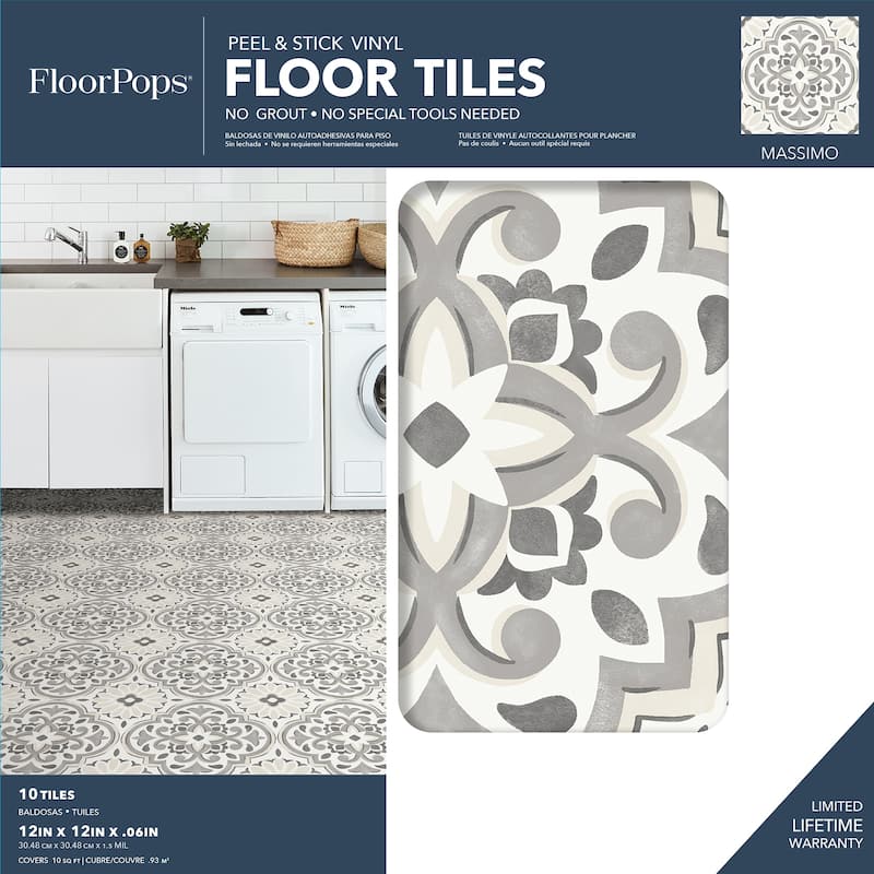FloorPops Massimo Peel & Stick Floor Tiles