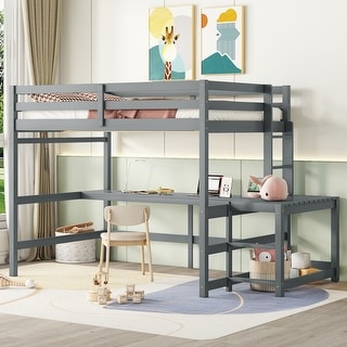 Multifunctional Design Pine Loft Bed with Built-in Desk, Ladder Platform, Ladders, Guardrails, Full Size