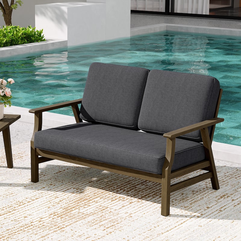 Teak Frame Outdoor Loveseat Daybed with Water-Resistant Cushions.