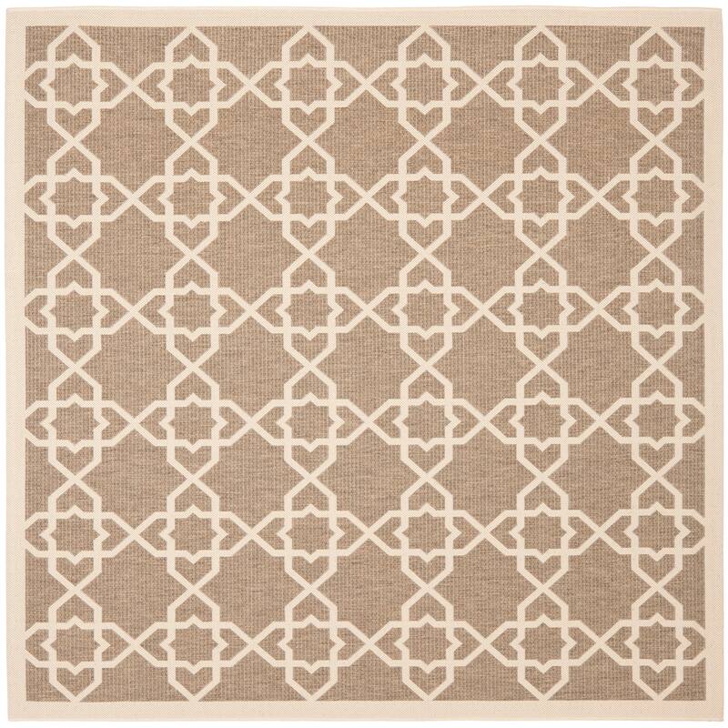SAFAVIEH Courtyard Hanifa Trellis Indoor/ Outdoor Waterproof Patio Backyard Rug - 7'10" Square - Brown/Beige