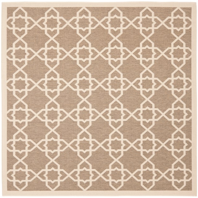 SAFAVIEH Courtyard Lawanda Trellis Indoor/ Outdoor Waterproof Patio Backyard Rug - 7'1 x 7'1 Square - Brown/Beige