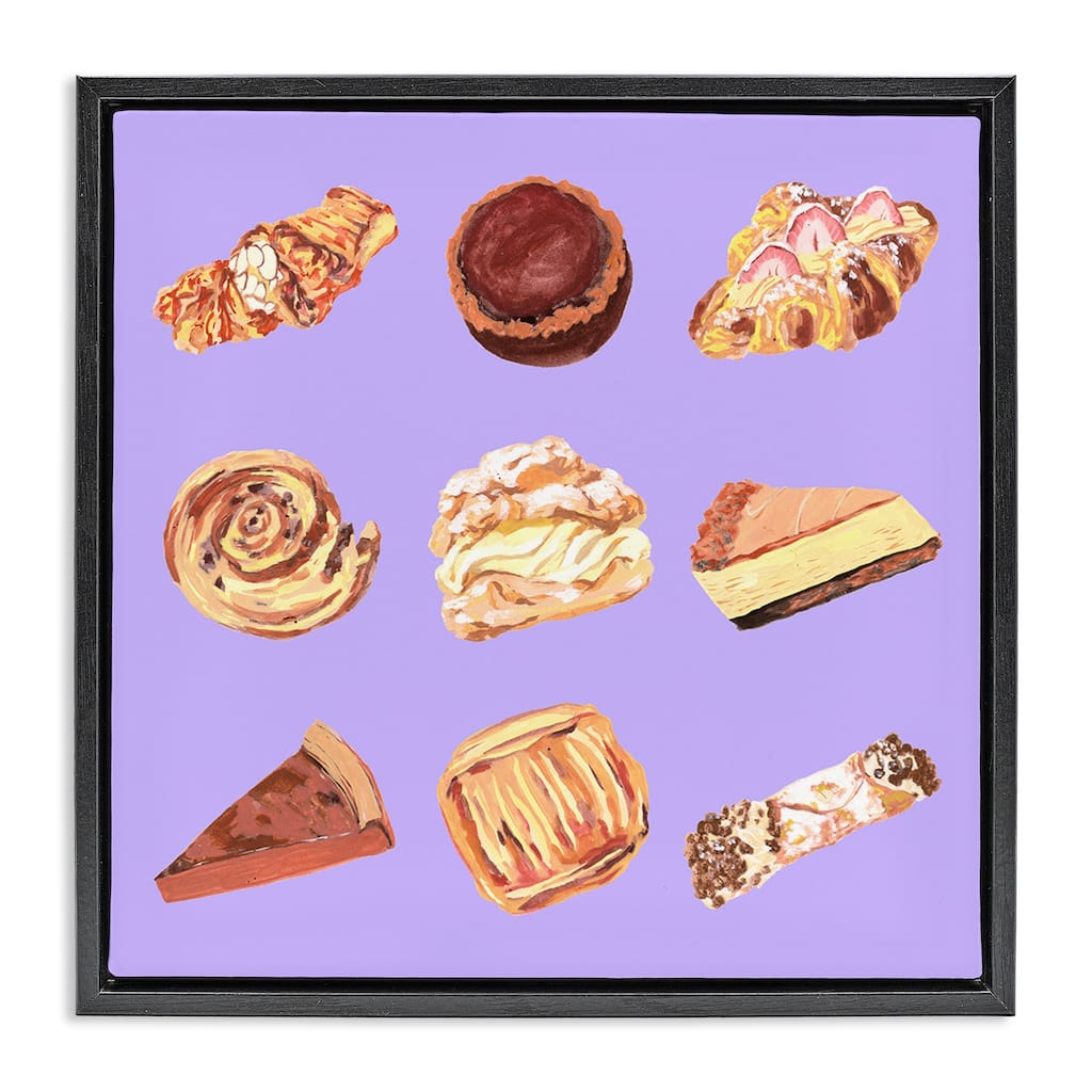 Stupell Delicious Pastries on Purple Framed Floater Canvas Wall Art Design By Melissa Wang